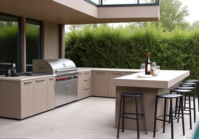 Cucina esterna moderna in travertino